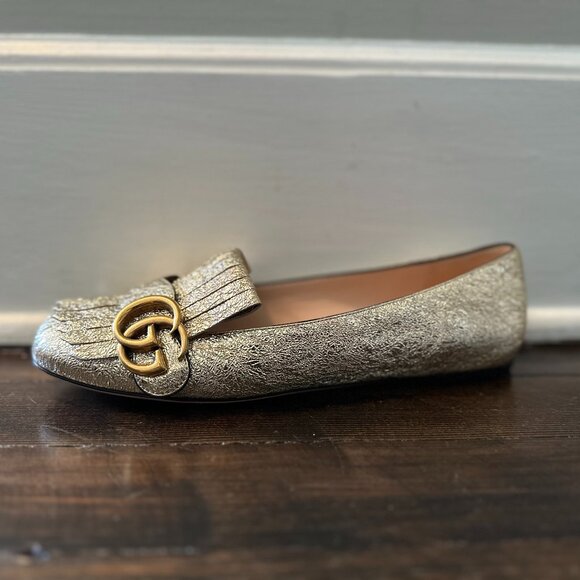 GUCCI Marmont Crackle Leather Gold Tassel GG Loafer 37 (sz. 7) - Picture 7 of 16